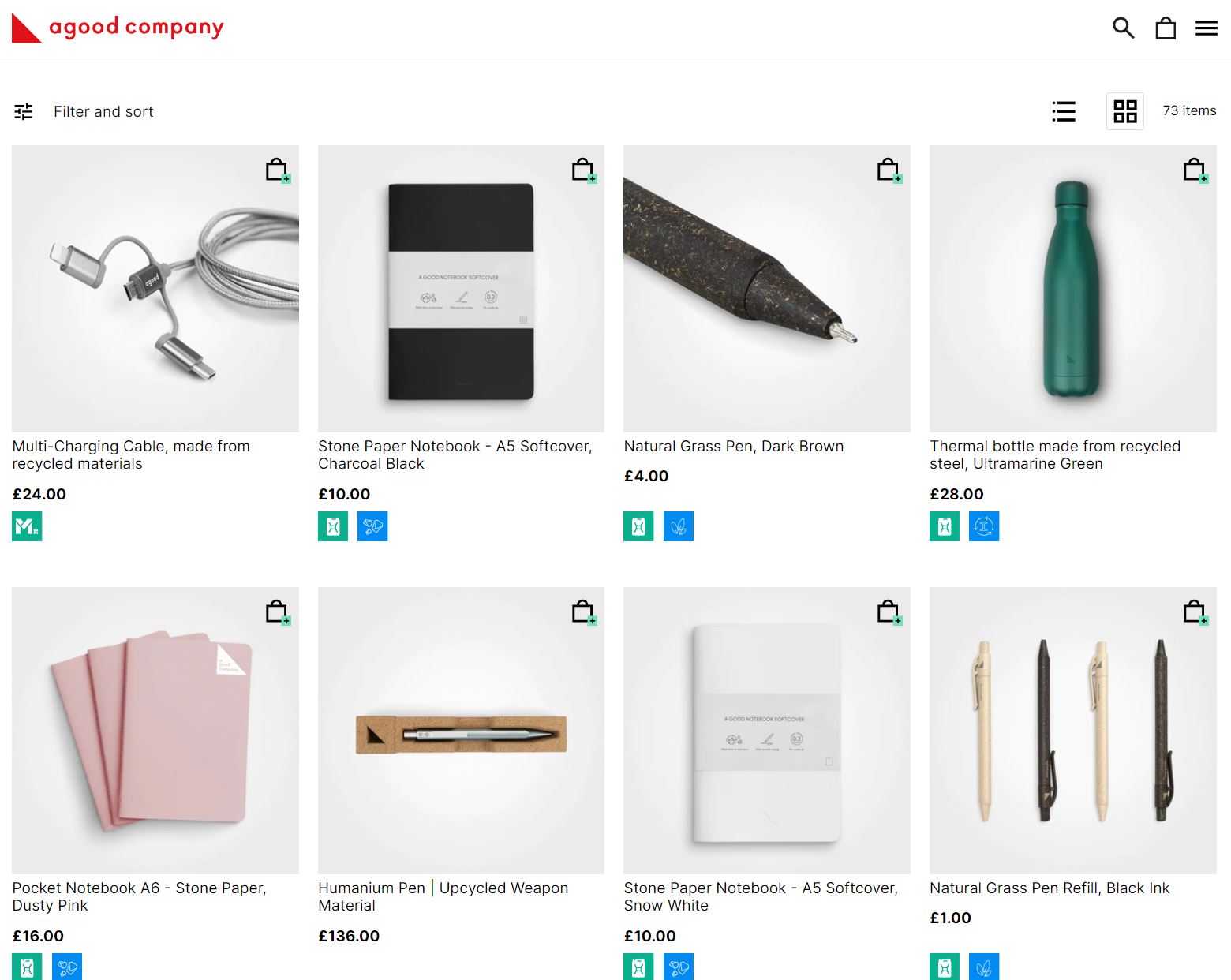 <p>Screenshot of Agood Company online store showing various office products for sale with off-white background product photography</p> <p>&nbsp;</p>