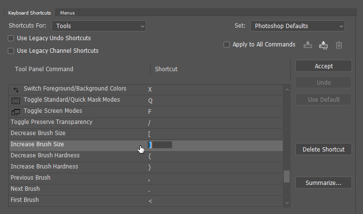 increase decrease brush size screenshot