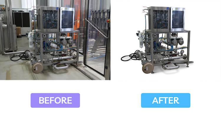 before after background removal from machinery product