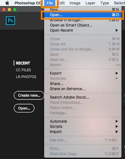Open image files in Photoshop
