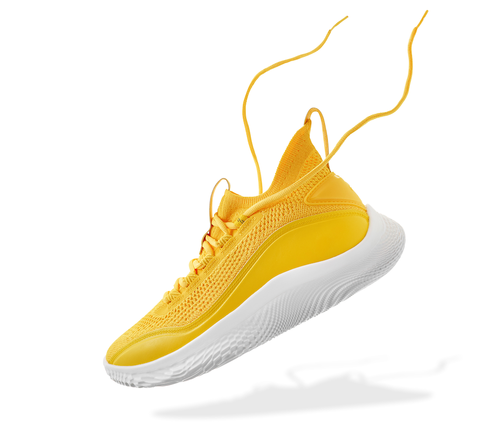 product photo of yellow sneaker and white background with floating shadow