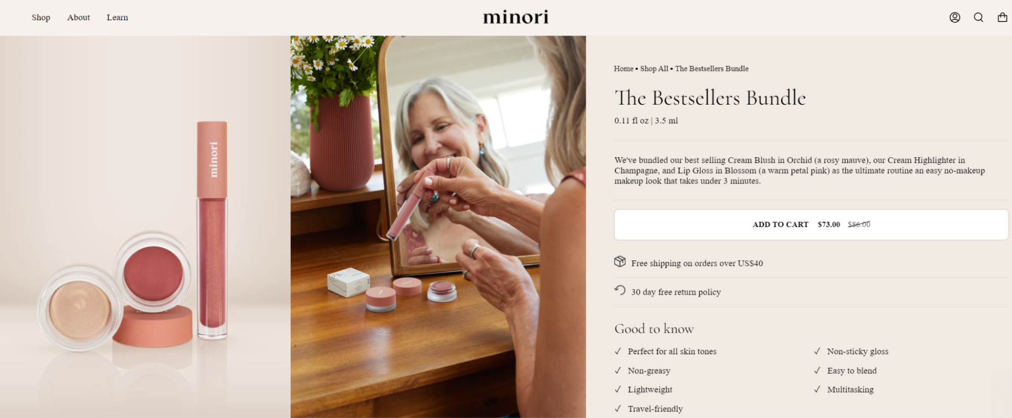 screenshot of Minori website