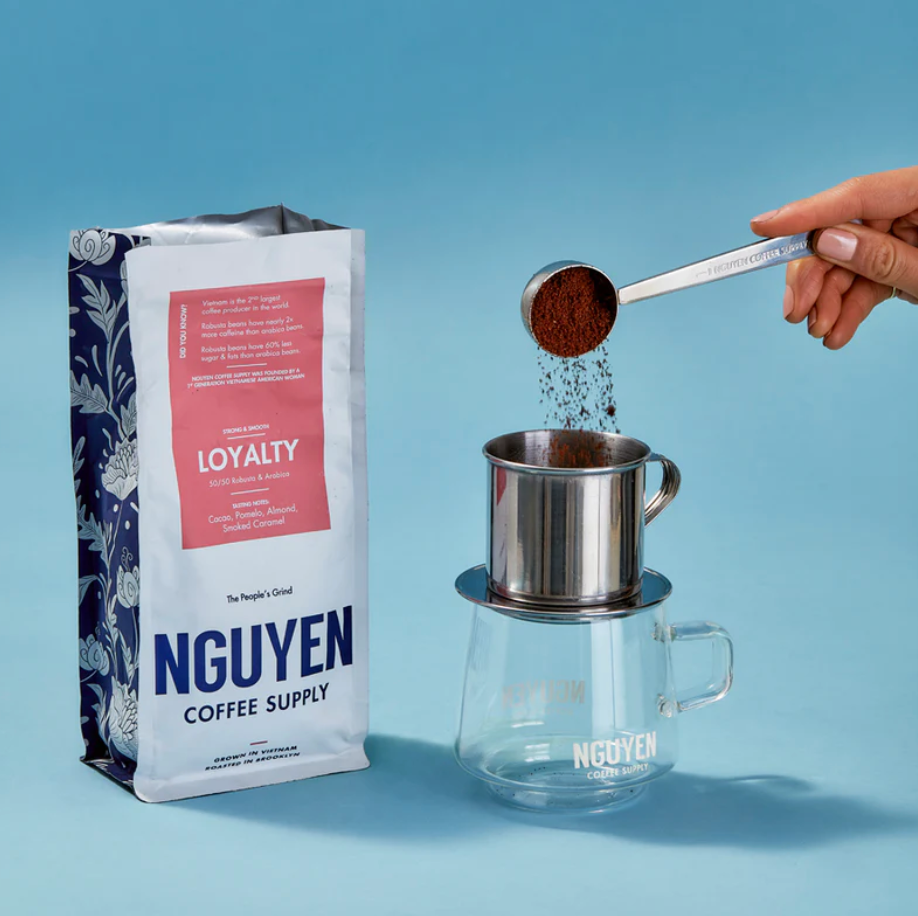 screenshot of Nguyen Coffee Shop product photo with blue background