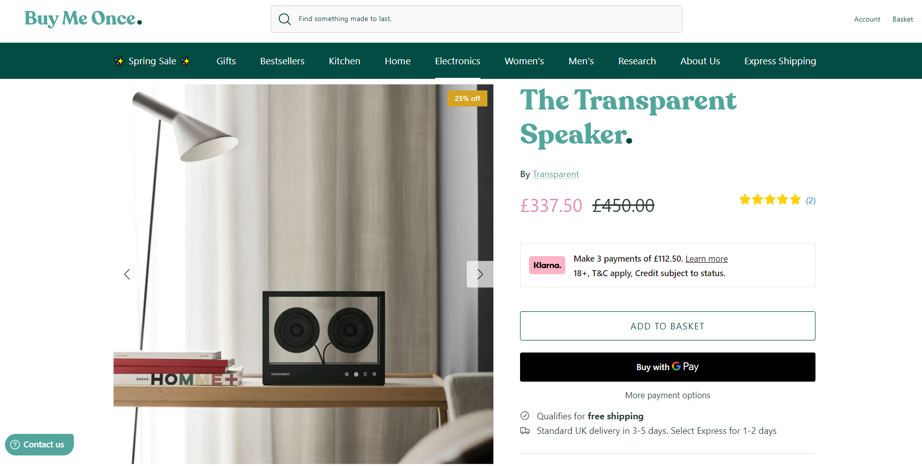 screenshot of Buy Me Once speaker product page