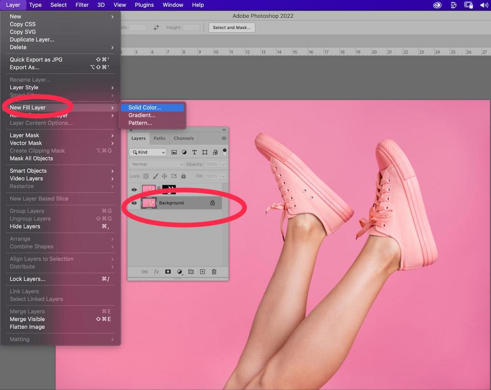 screenshot of creating new fill layer in Photoshop
