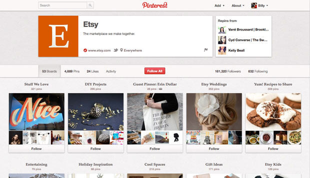 Pinterest for ecommerce etsy business page