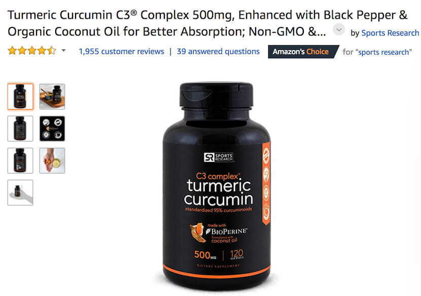 Turmeric Curcumin C3 supplement by Sports Research 