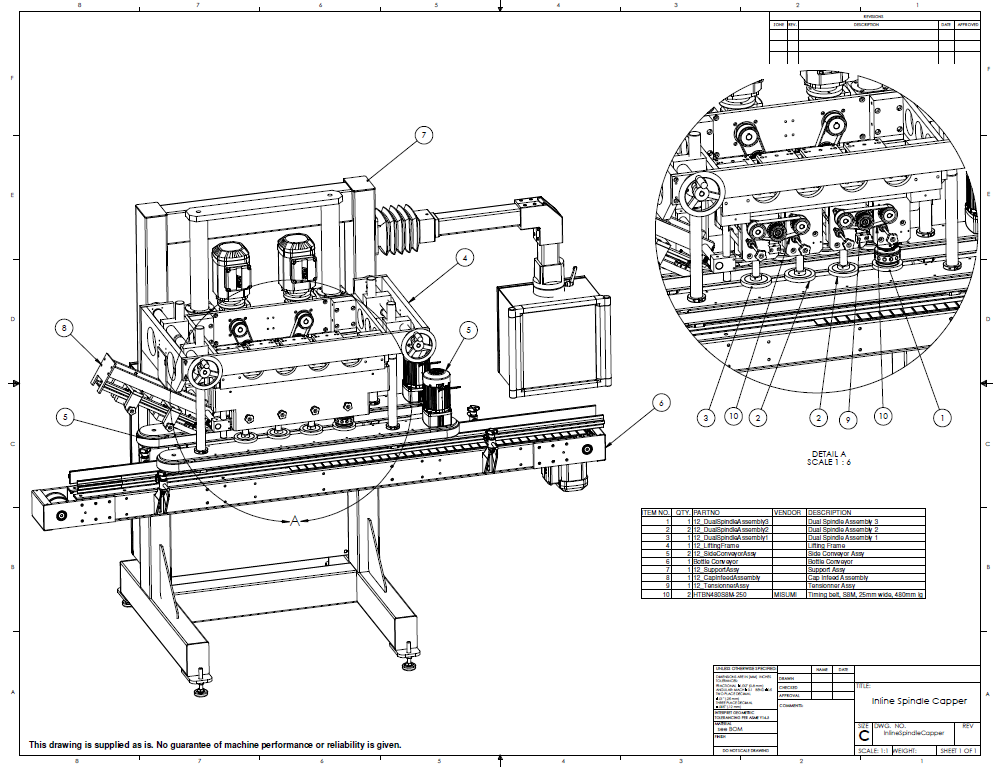 Manufacturing Drawings For Inline Spindle Capper Machine Plans Vemco drafting machine model 4100 with a 24 inch arm. manufacturing drawings for inline spindle capper