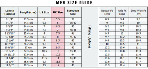 shoes measurement in cm