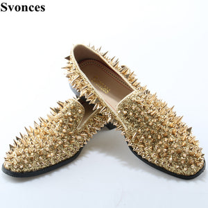 gold studded mens loafers