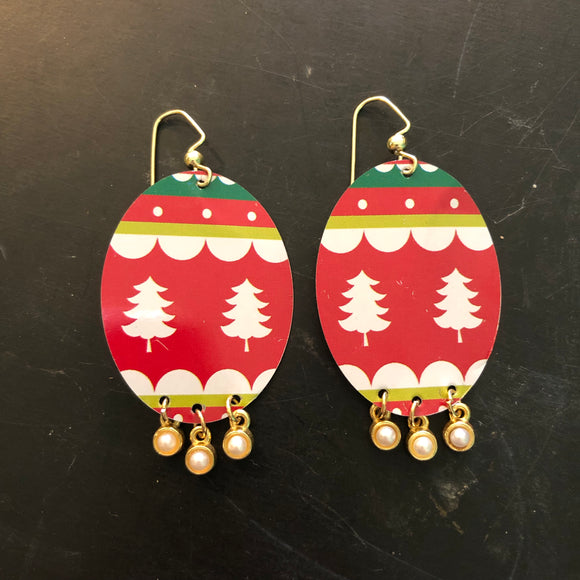 Large Christmas Sweater Tin Earrings with Bead