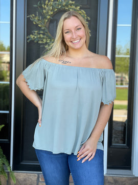 Skylar Lace Trimmed Top - Slate Blue