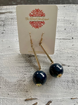 Navy Dangle Ball Earrings