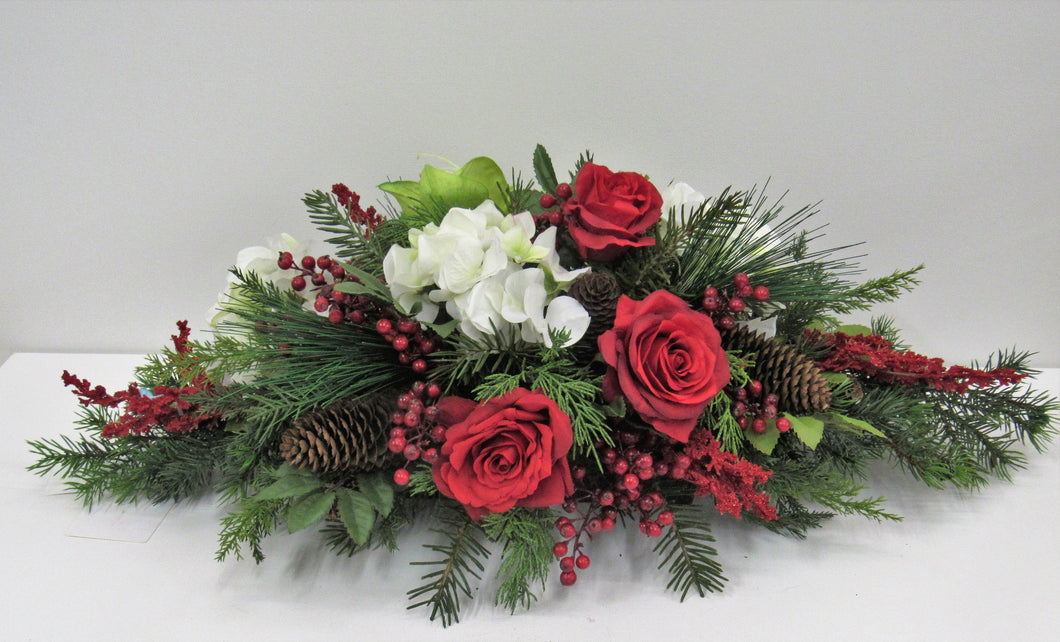 red and white silk flowers