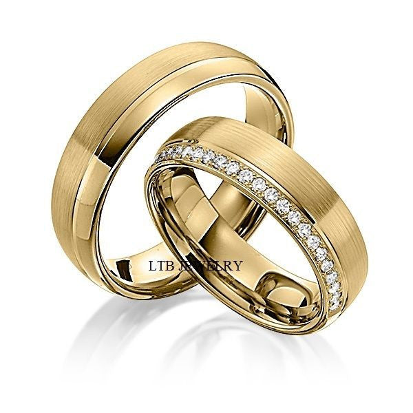 MENS WOMENS 10K YELLOW GOLD MATCHING WEDDING  BANDS  SET  HIS  