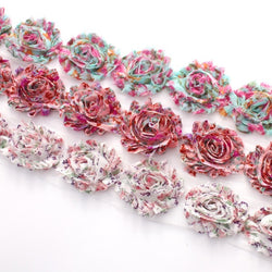 FLORAL SHABBY FLOWER TRIM IN BLUE/PINK , PINK AND PURPLE X 10 FLOWERS