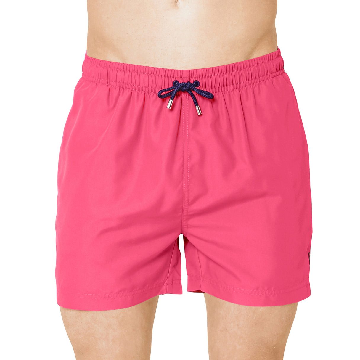 short de bain rose avec cordon noir et doublure filet