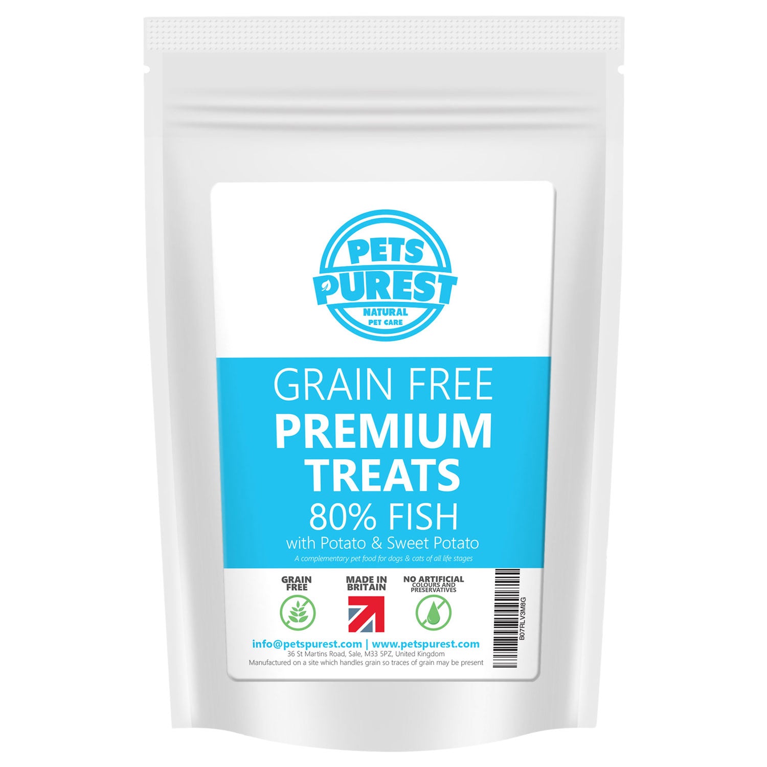 Image of Pets Purest 100% Natural Grain Free Premium Treats - 80% Fish - 500g Bag