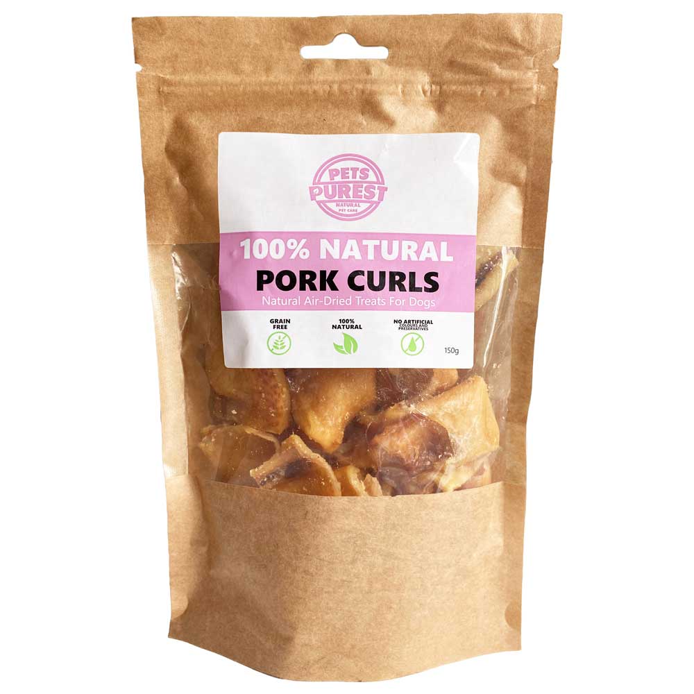 Image of Pets Purest 100% Natural Pure Pork Curls Pet Treats - 150g Bag