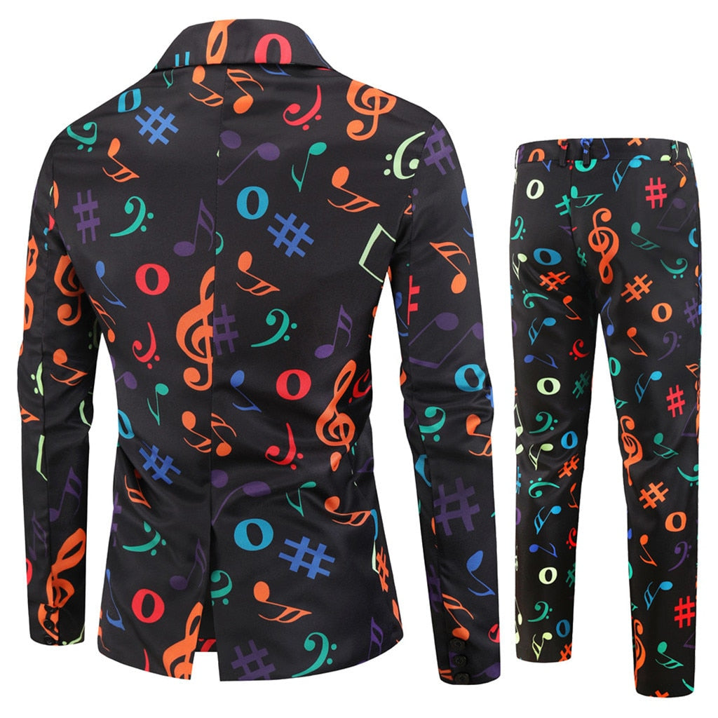 Colorful Music Notes Men's Suit Set (2pcs - Blazer & Pants) - Artistic Pod