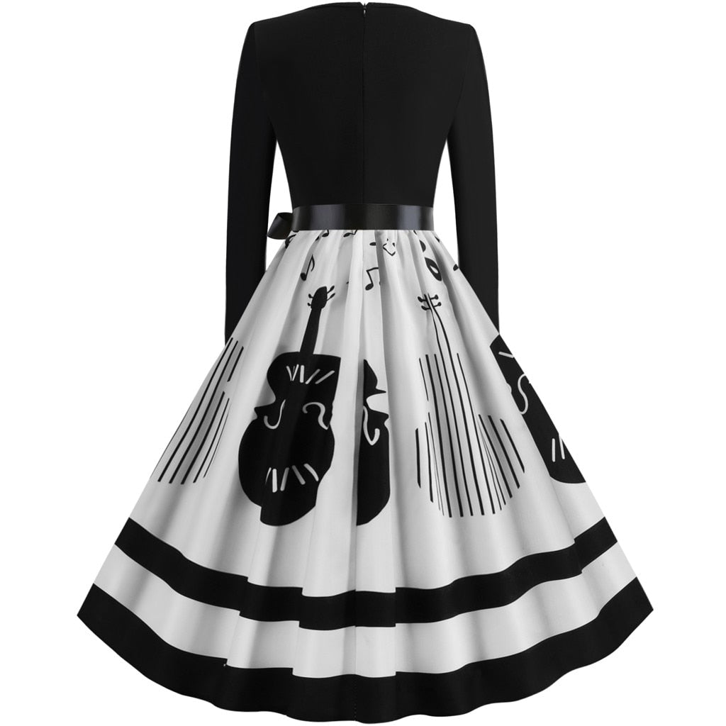 Black Musical Note Print Dress - Artistic Pod