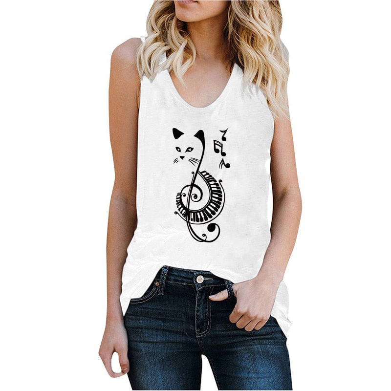 Piano Keys Music Cat Tank Top