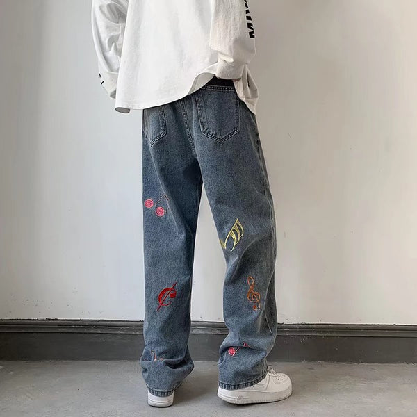 Music Notes Baggy Jeans - Artistic Pod