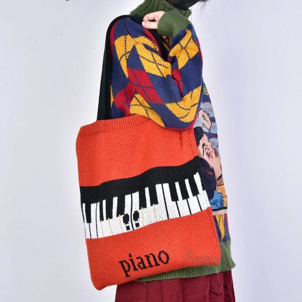 Red Piano Pattern Shoulder Bag