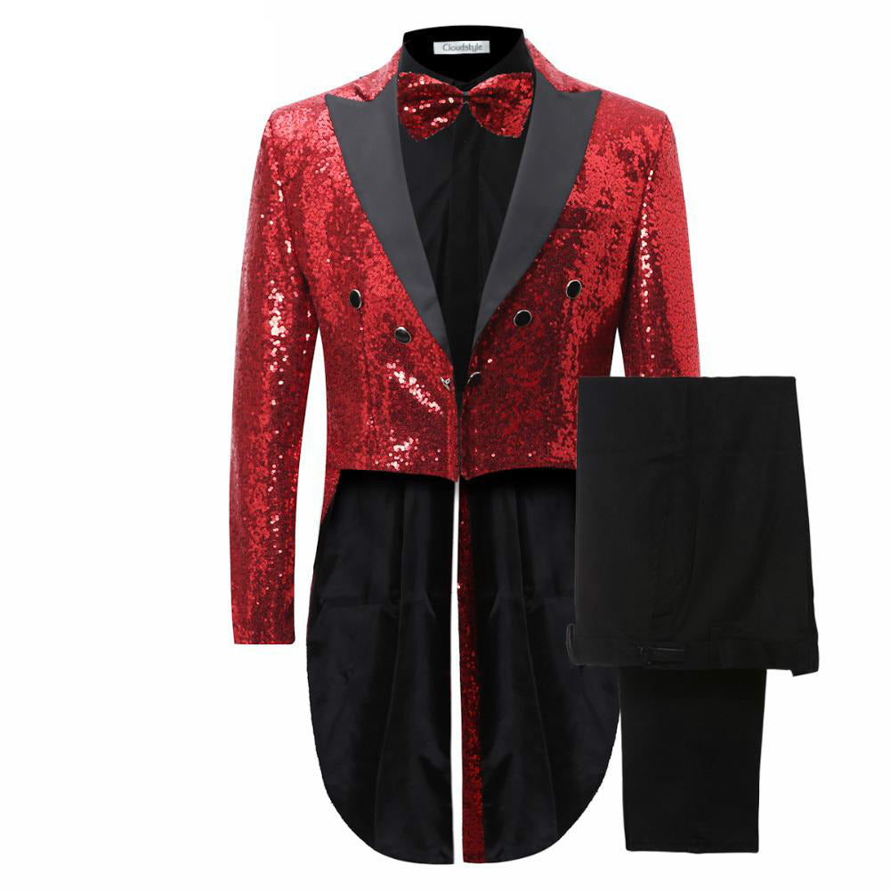 Cropped Red Sequined Tuxedo Set - Artistic Pod