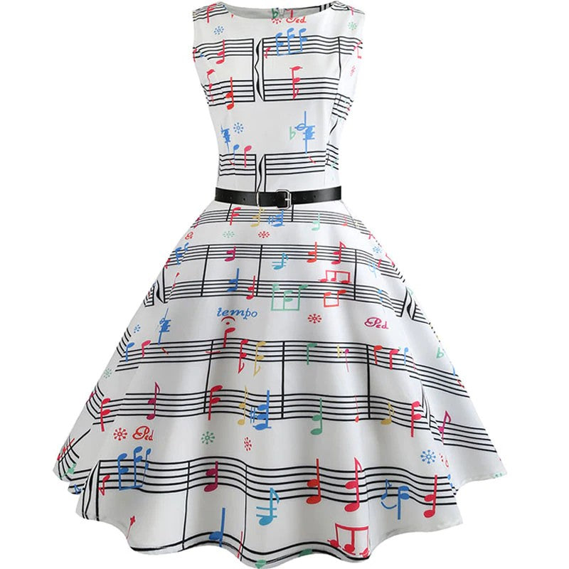 Colorful Music Note White Dress - Artistic Pod