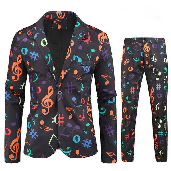 Colorful Music Notes Men's Suit Set (2pcs - Blazer & Pants) - Artistic Pod