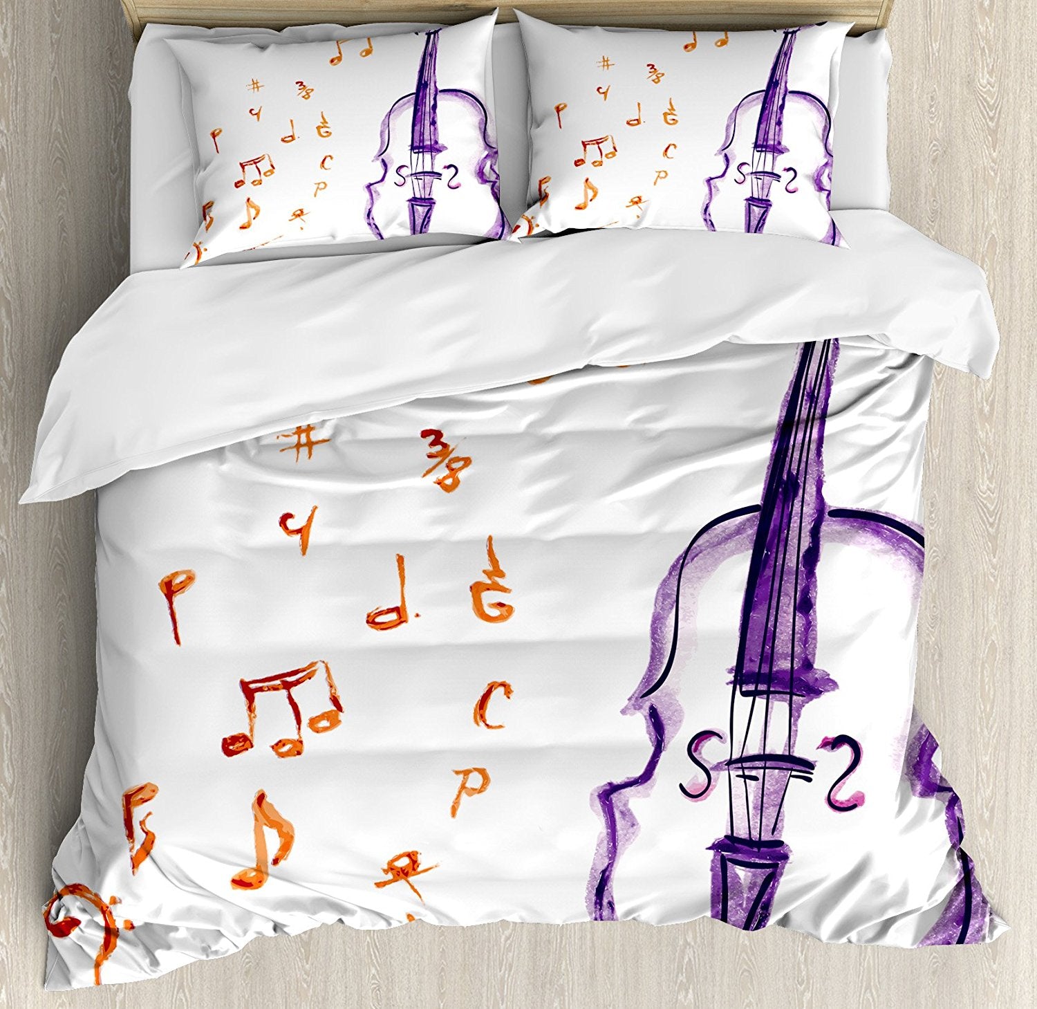 Purple Cello White Bedding Set Artistic Pod