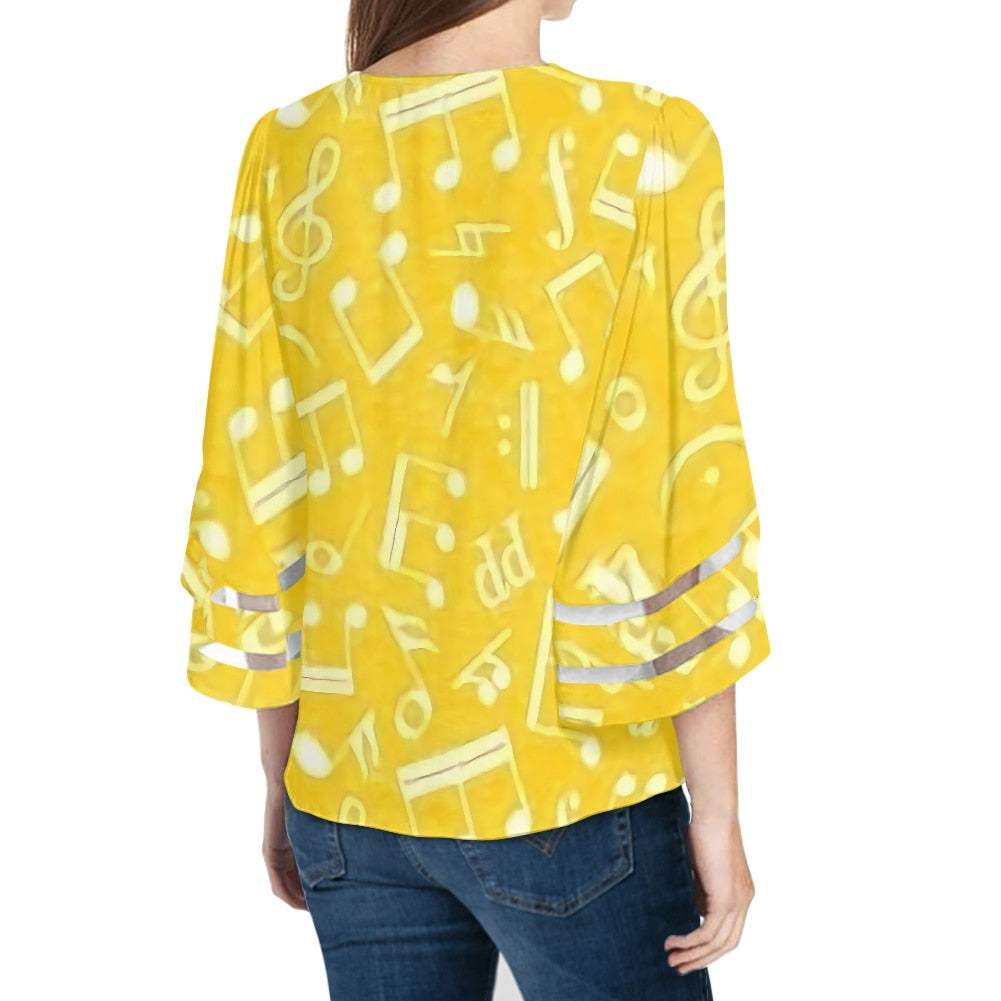 Music Note V-Neck Blouse