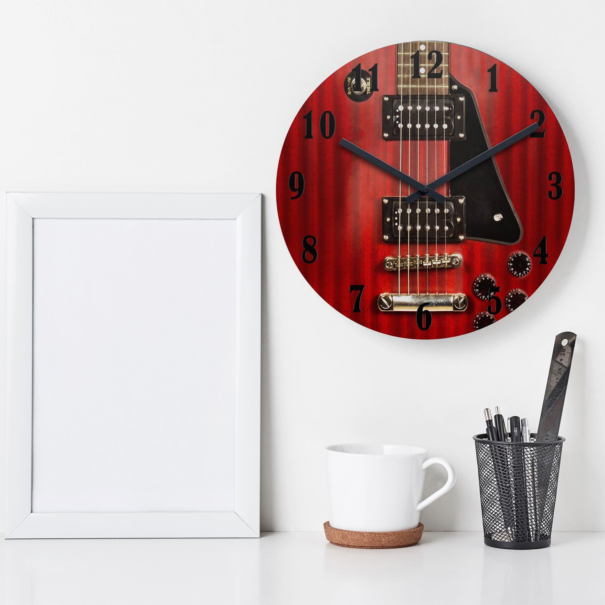 Red Electric Guitar Wall Clock