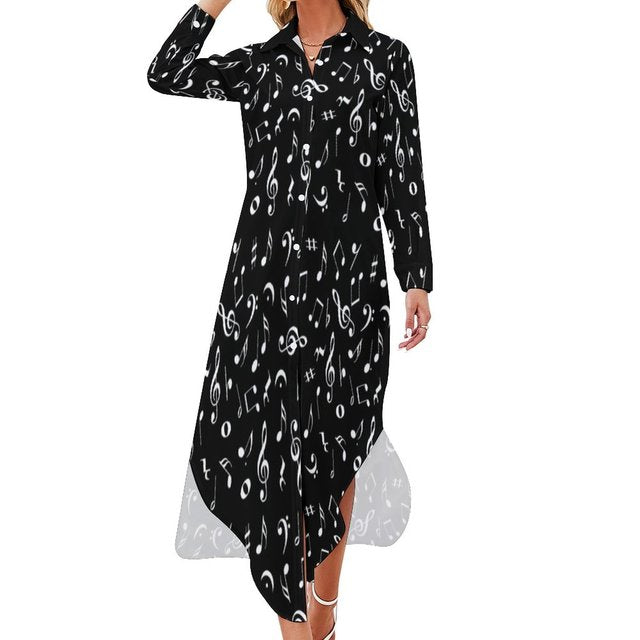 Music Note Chiffon Shirt Dress