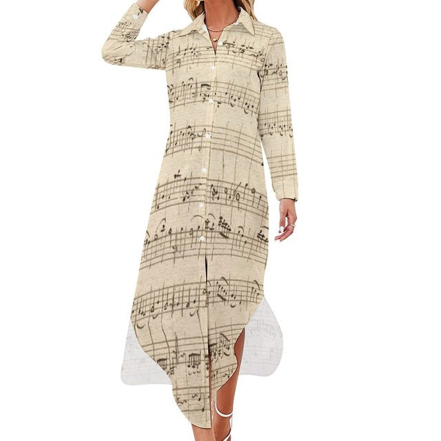 Music Note Chiffon Shirt Dress