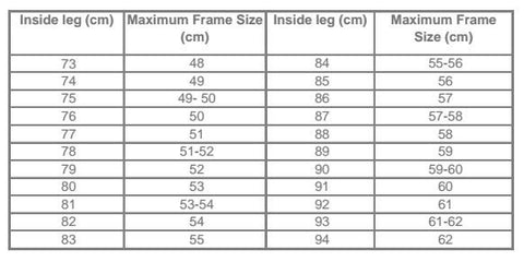Mens Bike Frame Size Chart Inches