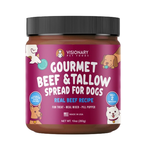 A jar of Visionary Pet Foods Gourmet Beef & Tallow Spread for dogs.