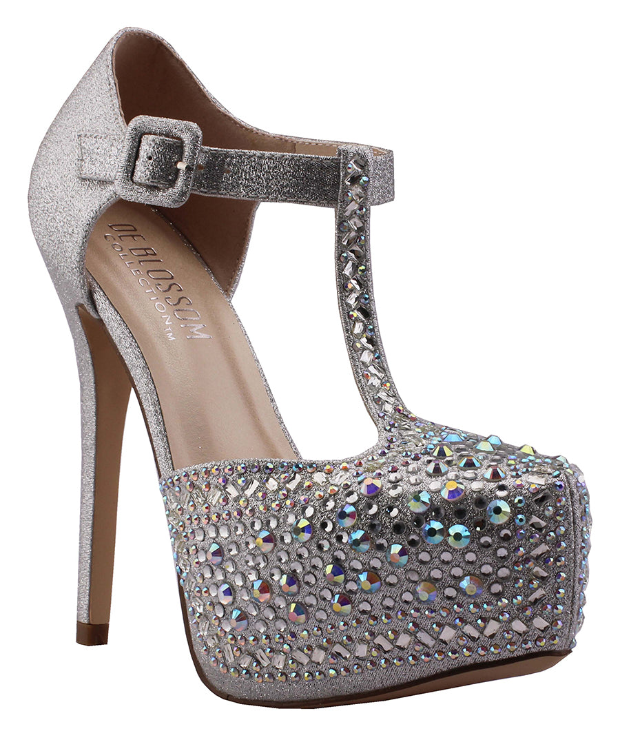silver t strap heels