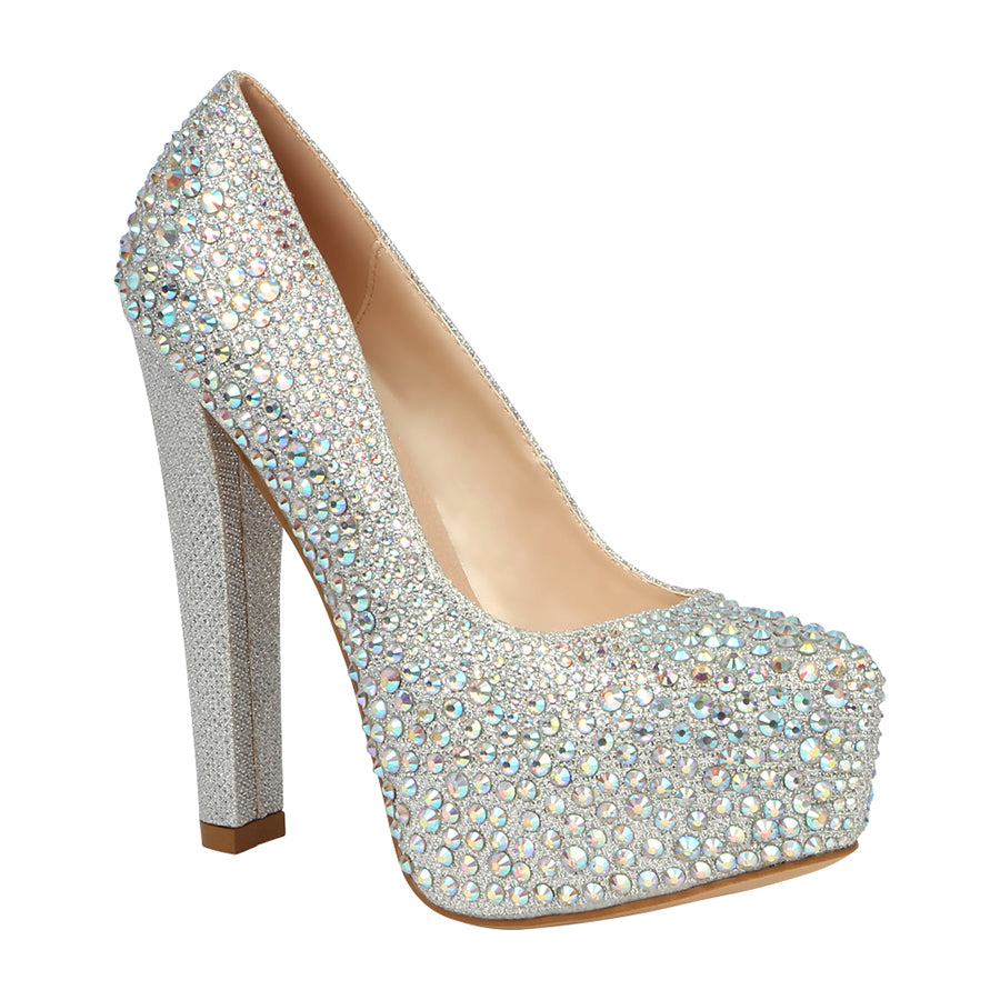 silver rhinestone platform heels