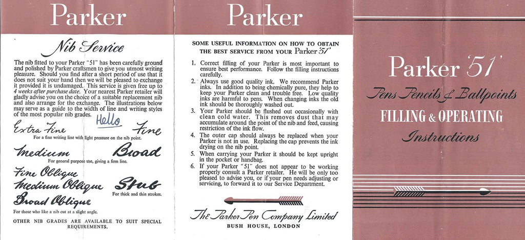 Parker 51 Filling & Operating Instructions