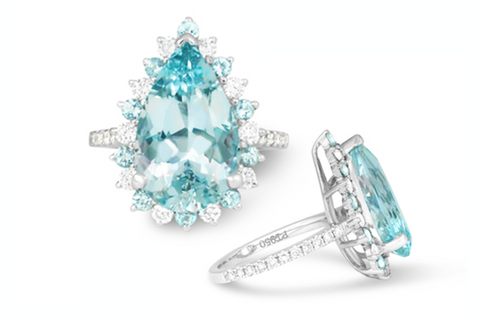 Custom Pear Shaped Aquamarine Engagement Ring made for Jewel Princess Client in Platinum