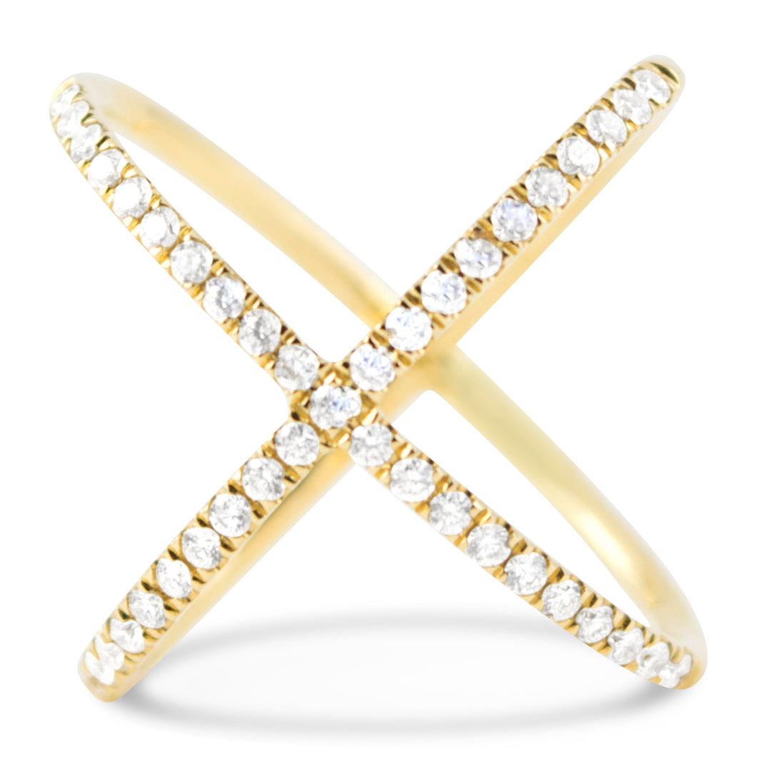 gold x ring with diamonds