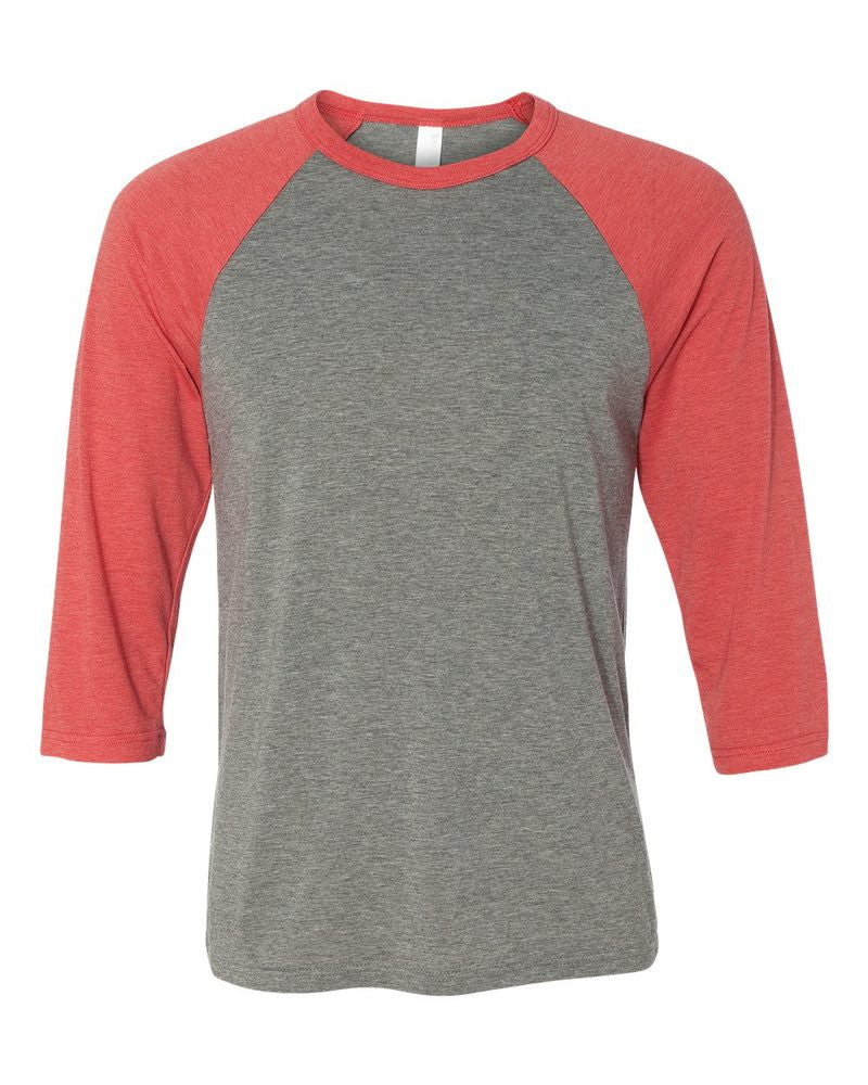 red and grey baseball tee