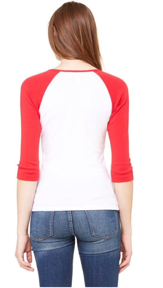 red and white baseball tee womens