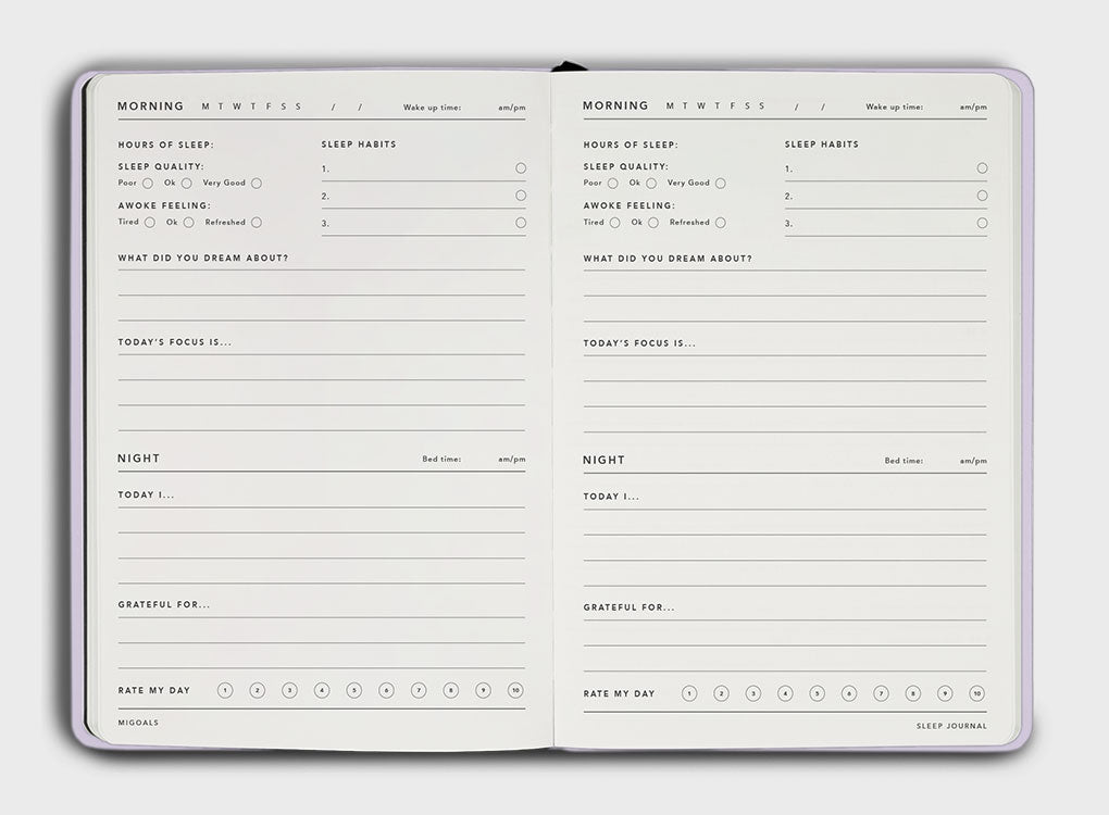 MiGoals sleep journal inside pages