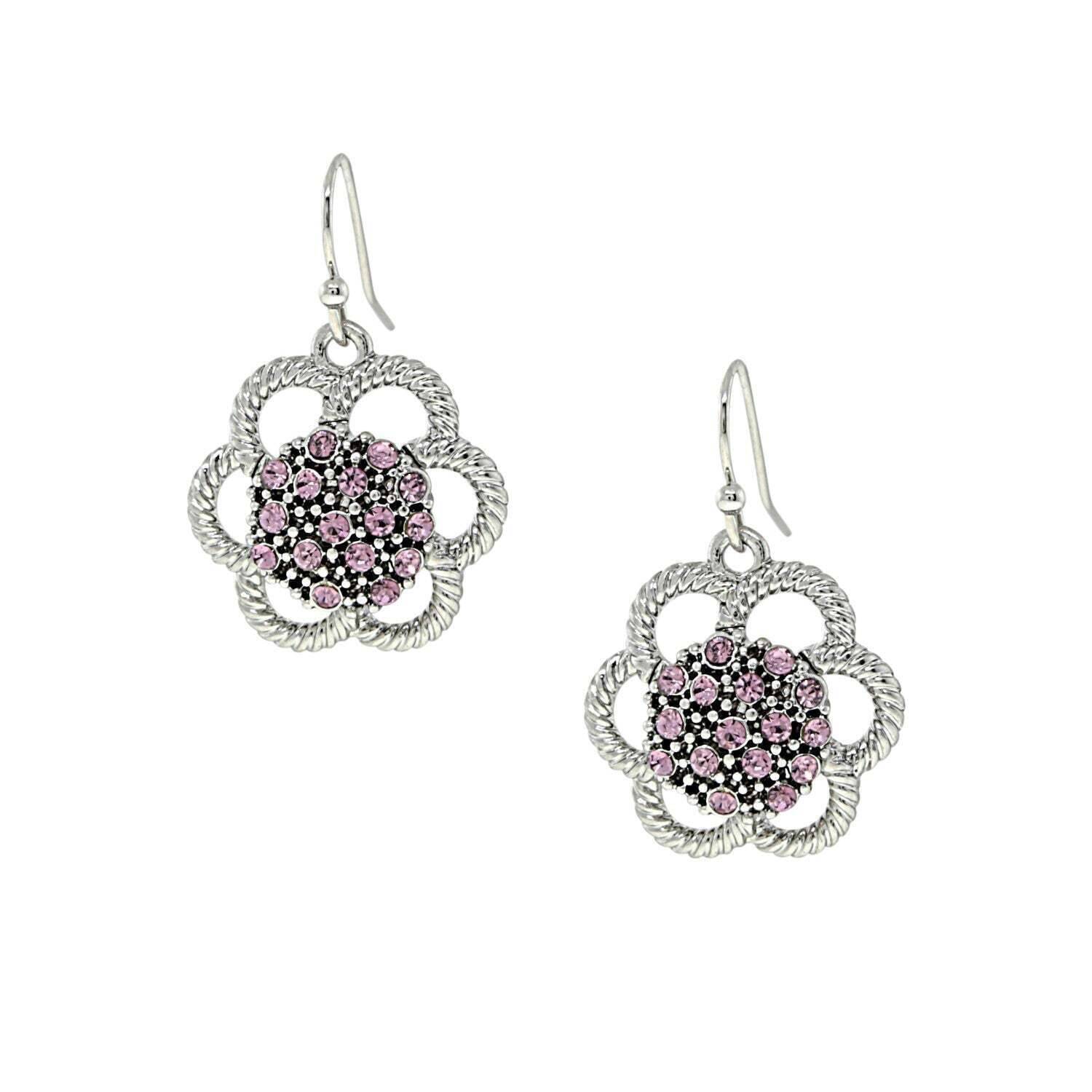 1928 Jewelry Flower Crystal Studded Drop Earrings - 1928 Jewelry product image