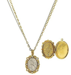 14K GOLD-DIPPED & SILVER-TONE CRYSTAL AB ANGEL LOCKET DOUBLE STRAND NECKLACE