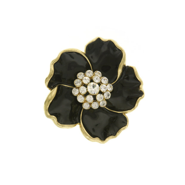 Black 2028 Jewelry Enamel & Glass Stone Crystals Flower Pin