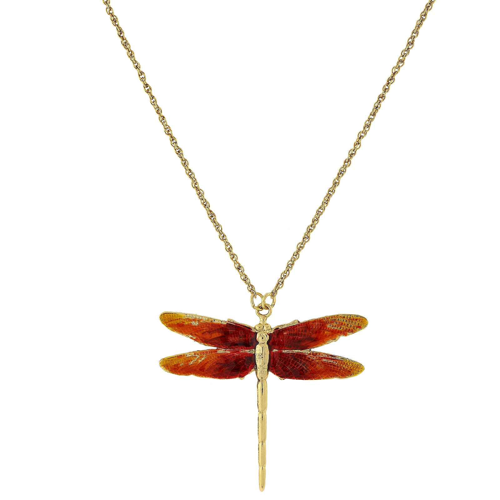 Gold-Tone Orange Enamel Dragonfly 